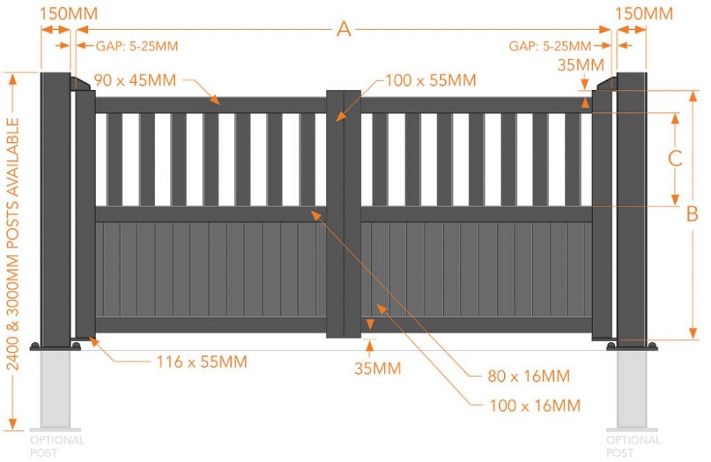 Oxfordshire aluminium gates component sizes